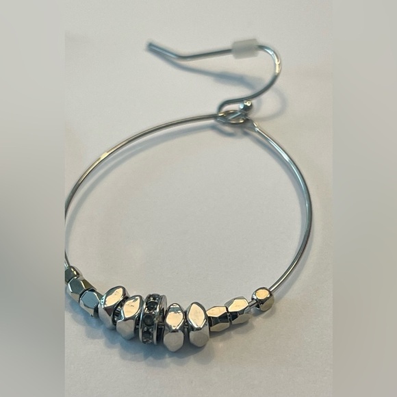 Marlyn Schiff | Teardrop Earrings | Metal Discs & Rhinestone | Silver - Picture 2 of 2